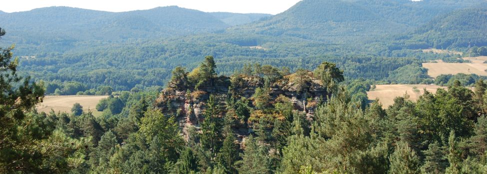 Blick vom Eisenbahnerfelsen auf den Retschelfelsen - Foto: Jacques Noll